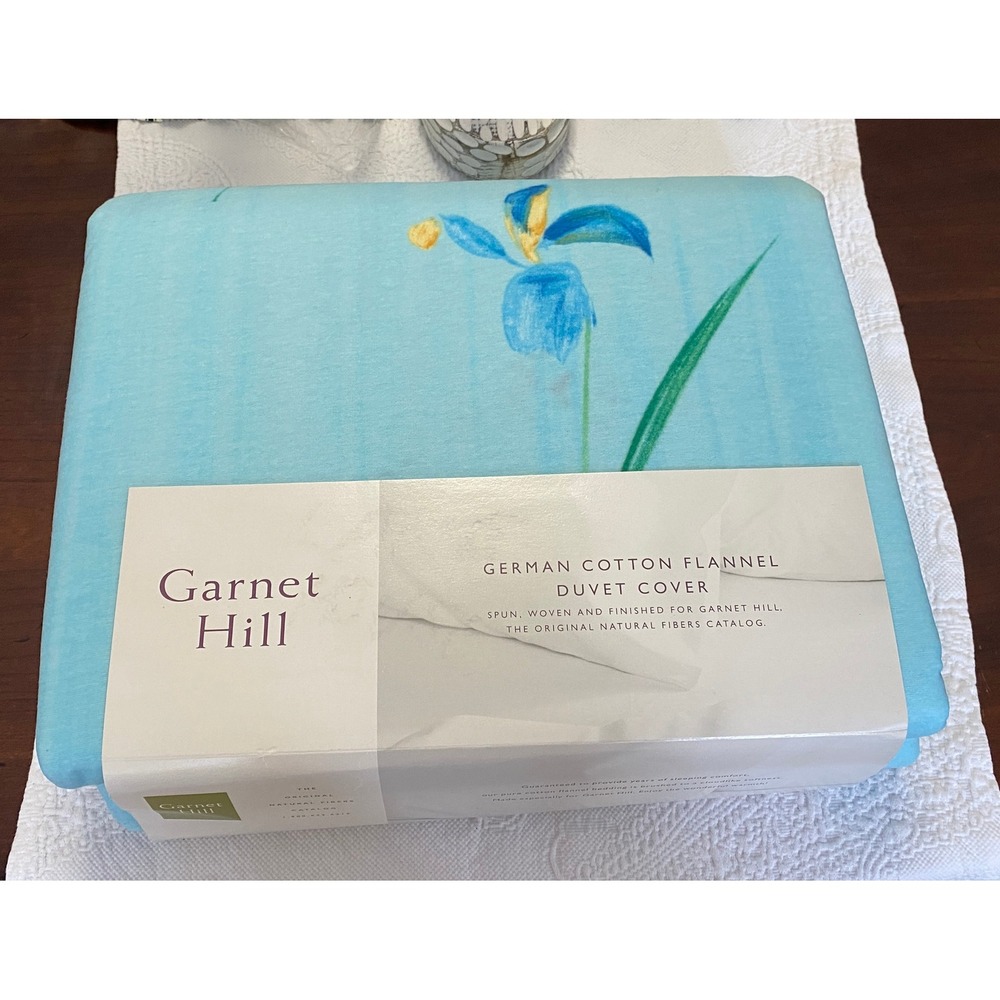 Vintage Garnet Hill Queen Duvet Cover German Flannel Iris Blue New